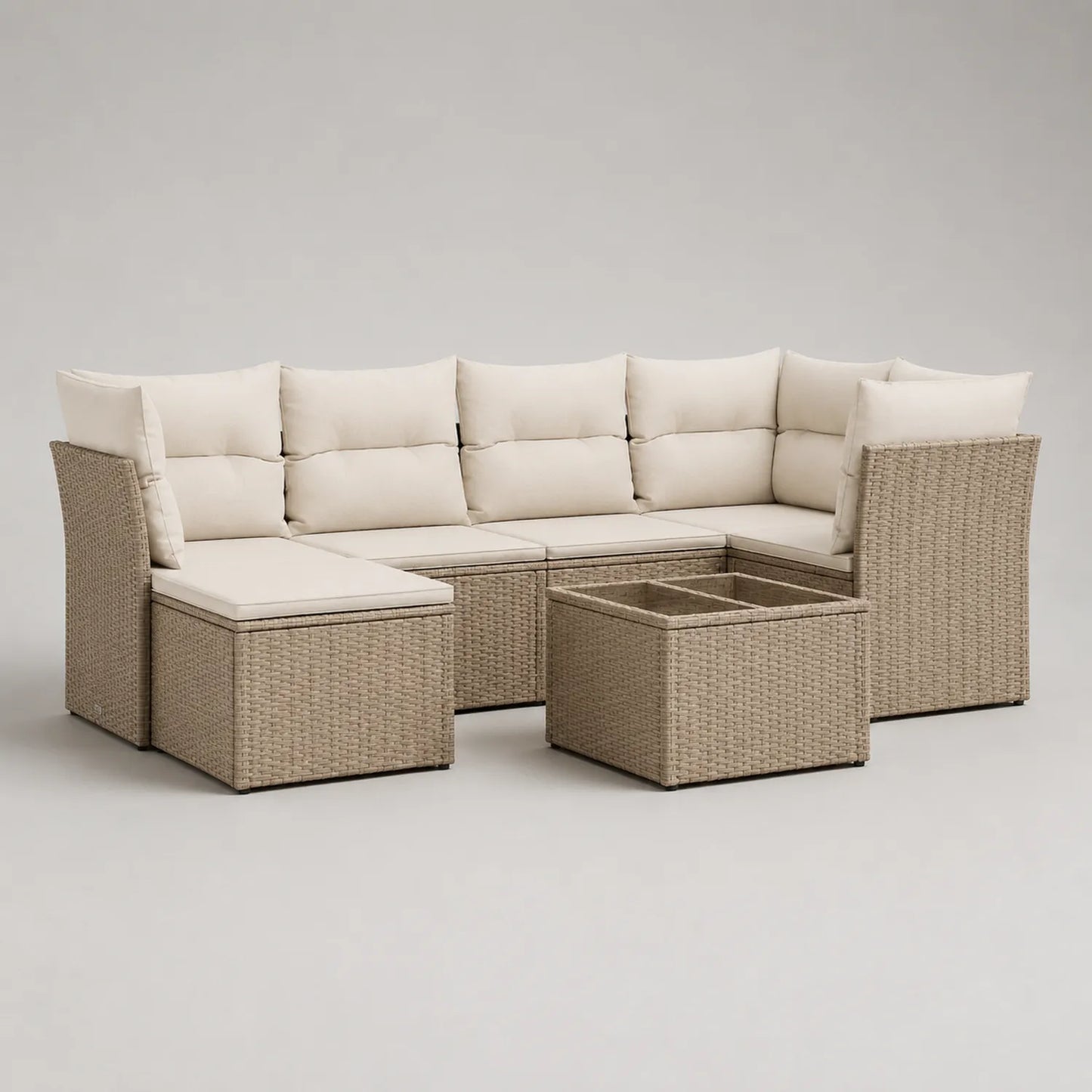 Rattan Garten Ecksofa Set mit Kissen Beige 5-teilig