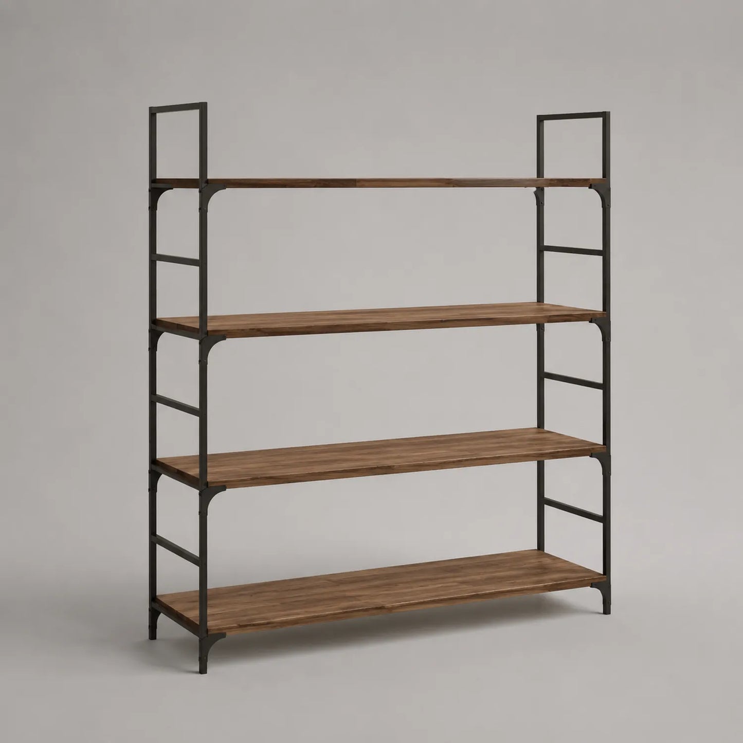 Regal Akazienholz Stahl 4 Ebenen Braun Schwarz 120cm x 40cm x 150cm
