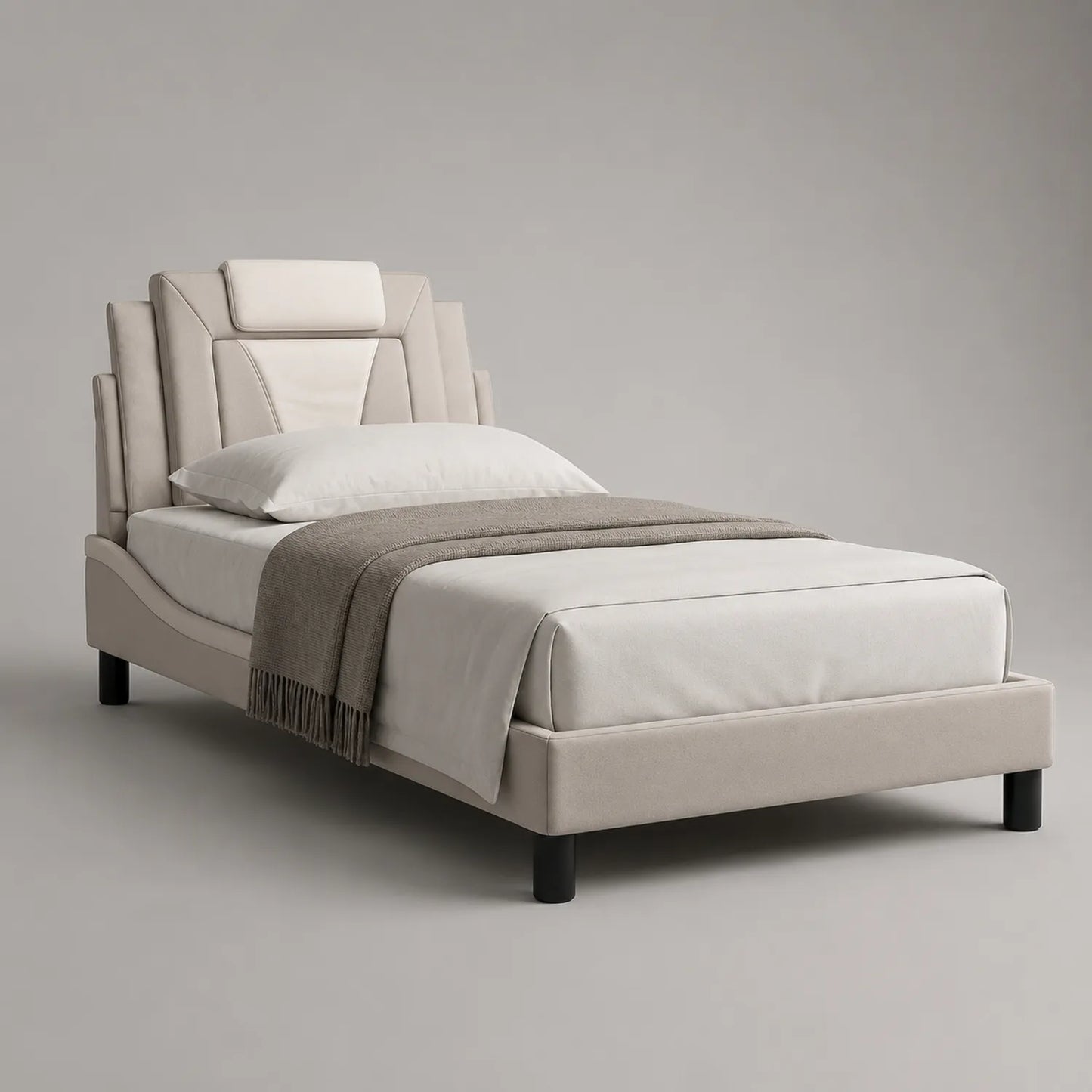 Einzelbett mit gepolstertem Kopfteil aus Stoff Beige 200x100 cm