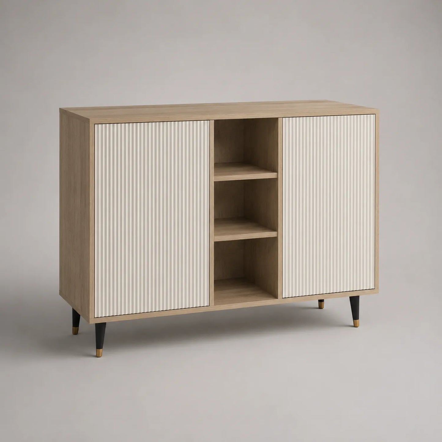 Sideboard mit 2 Türen und 3 Regalen Buchenfurnier Beige 120x40x85cm