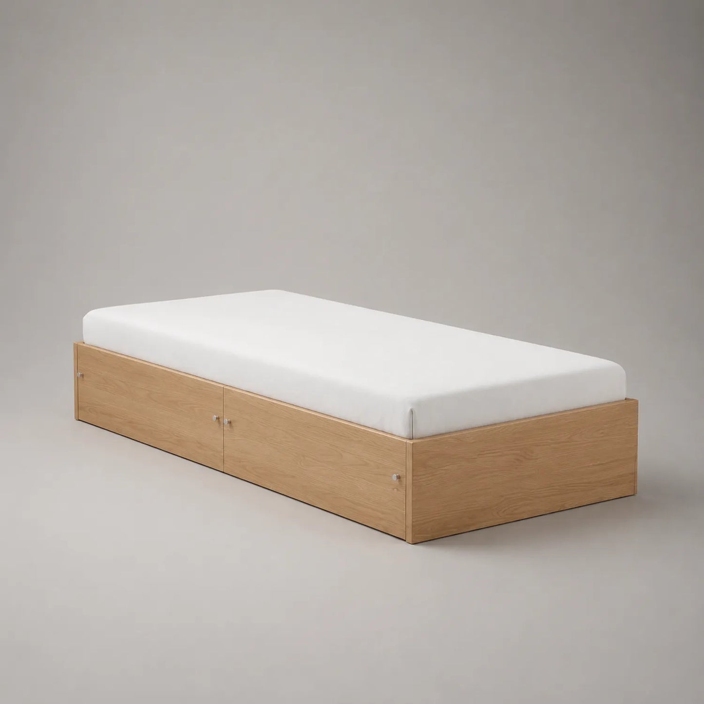 Einzelbett mit Stauraum aus MDF mit Holzfurnier und Metallgriffen