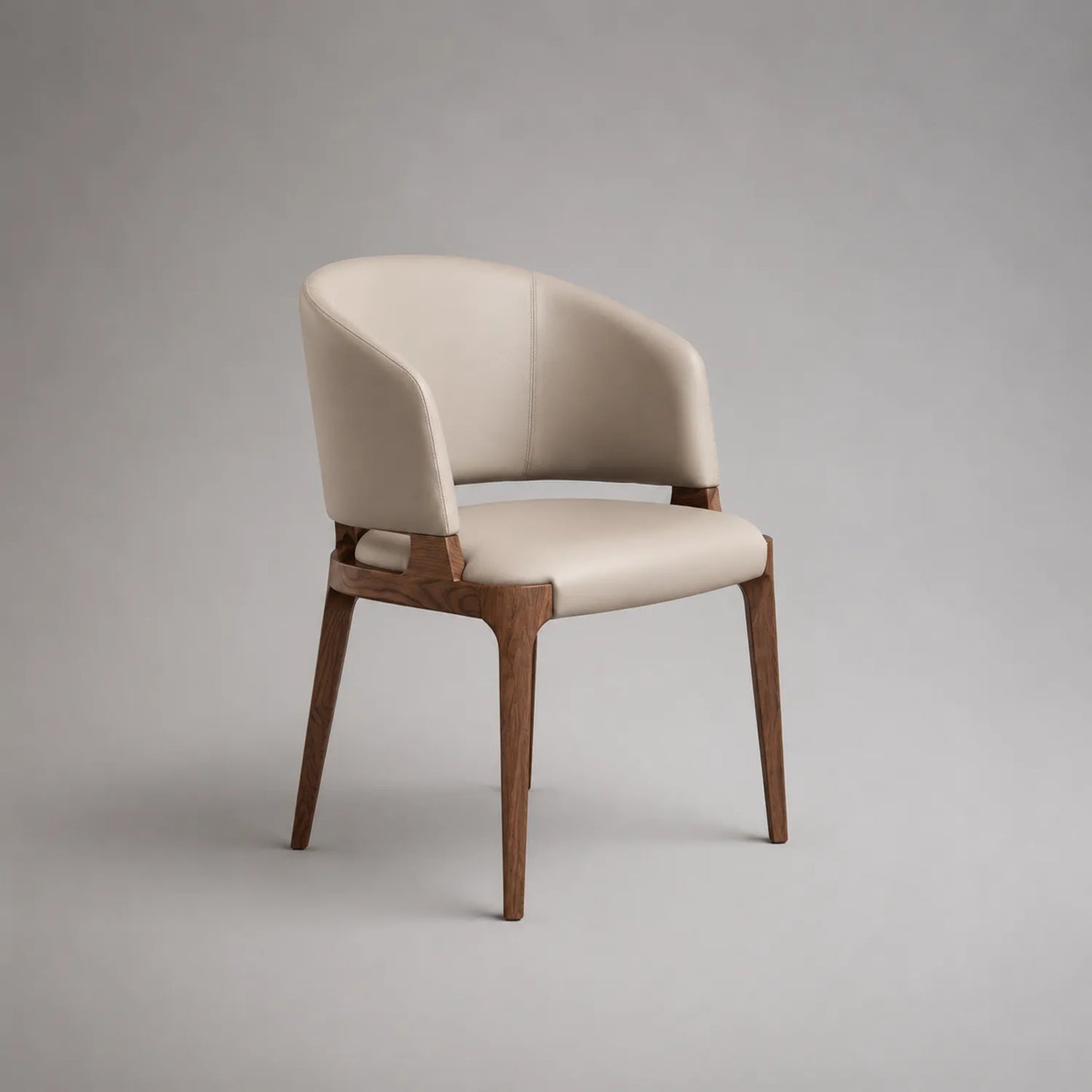 Esszimmerstuhl aus PU-Leder und Walnussholz, Beige, 55x58x80cm