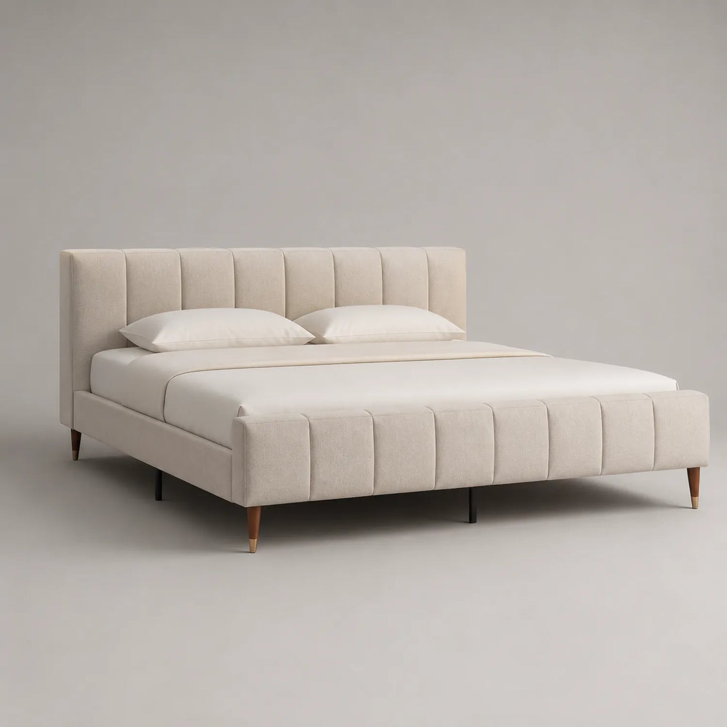 Stoffgebundenes Doppelbett mit Holzrahmen 200x180 cm Beige