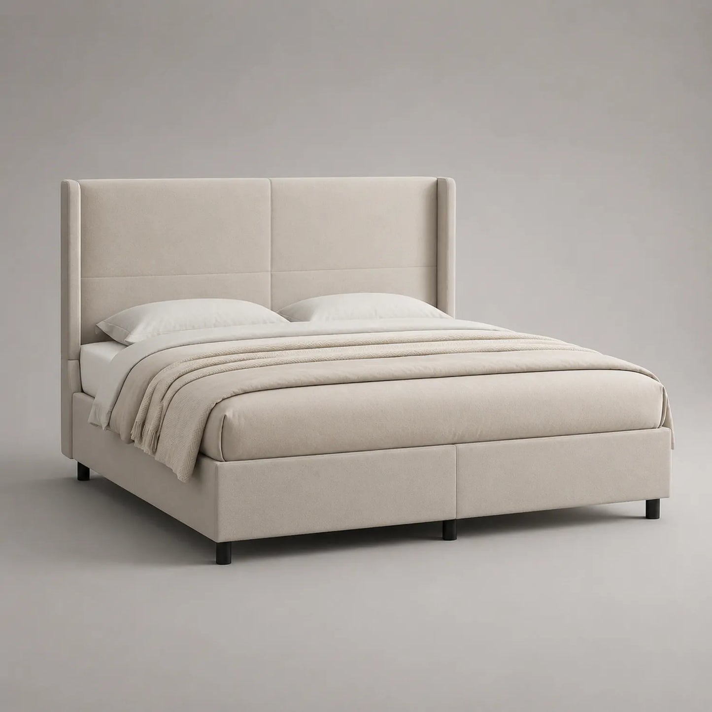 Polsterbett aus Holz und Polyester, Beige 200x180 cm