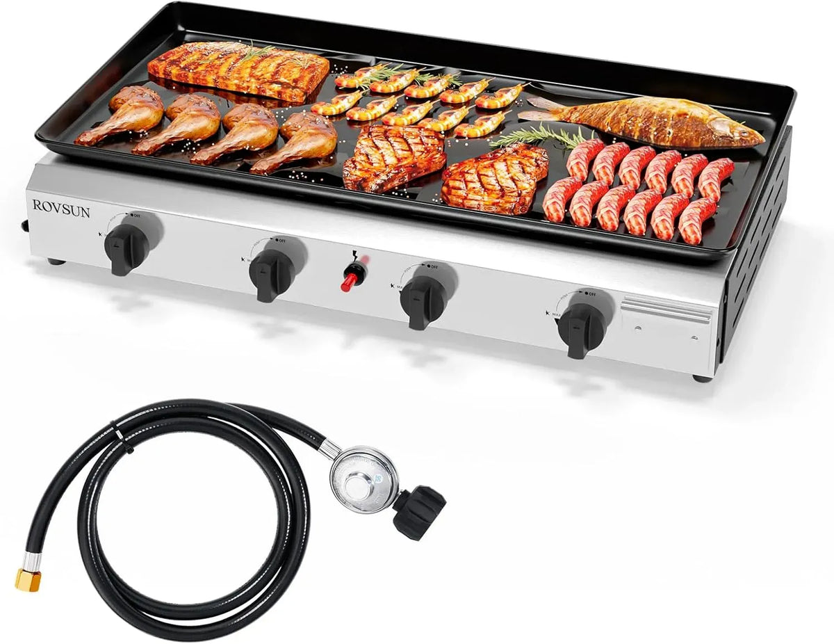 Tischgrill, Gasgrill, elektrischer Tischgrill, Grill mit Gasbetrieb, 76x39x16 cm, 9,6 kW, Camping, Antihaftbeschichtung, Edelstahl, für Camping
