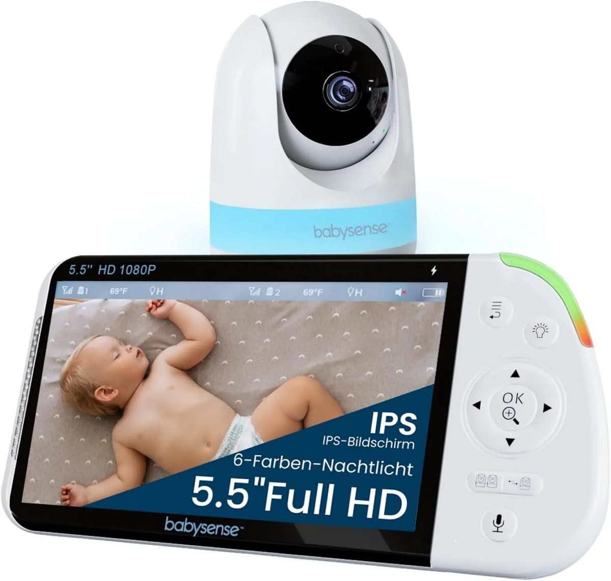20-Stunden-Akku Split-Screen-Babyphone, Lichtmaschine, Babyüberwachungsgerät, WLAN, Full HD, kabellos