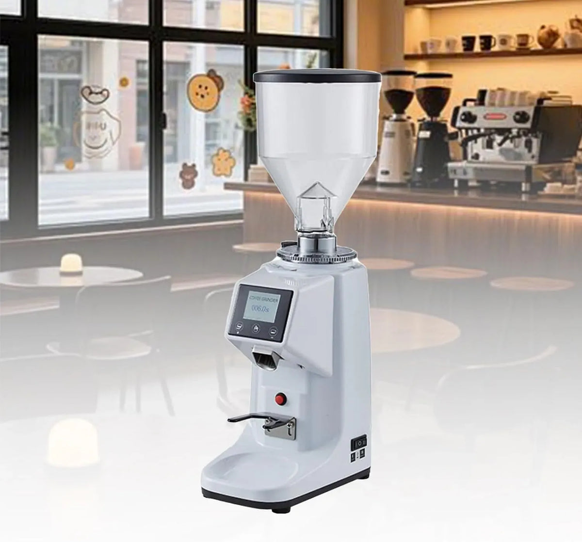 Gang-Kaffeemühle, Kaffeebohnenmühle, 60 Mm, 750 g, Touch-Bedienung, Timer, Edelstahl, Weiß, für Baristas, Hochleistungs-Elektrische