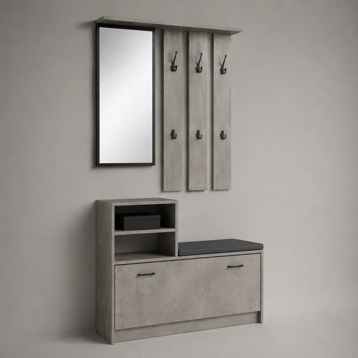 Garderoben-Set mit Spiegel und Sitzbank MDF und PU-Leder Grau