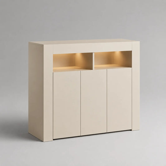 Beiges MDF-Sideboard mit LED-Beleuchtung, 120 x 40 x 80 cm