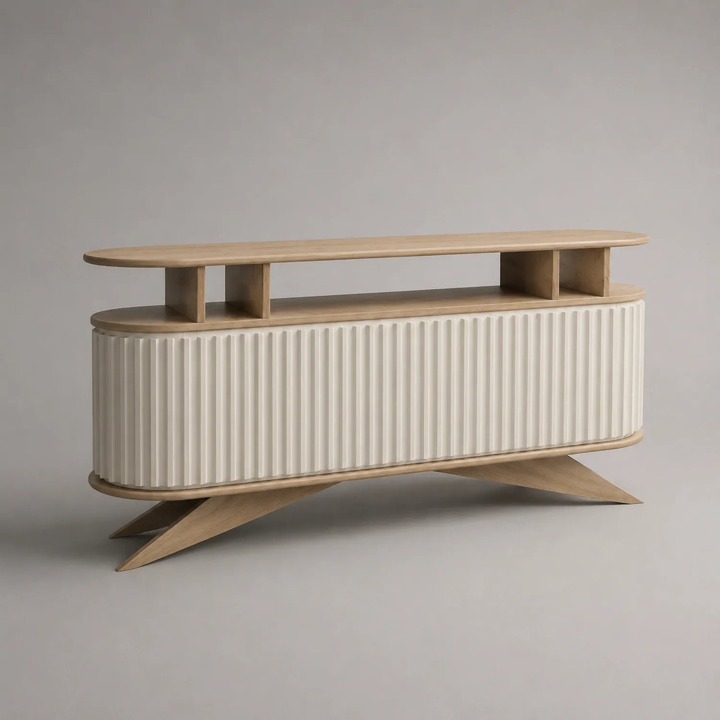 Sideboard aus Eichenholz und MDF, gerillt, 150x45x85 cm