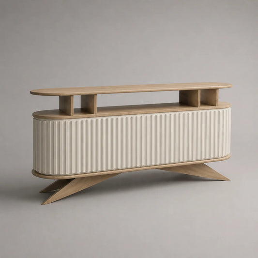 Sideboard aus Eichenholz und MDF, gerillt, 150x45x85 cm