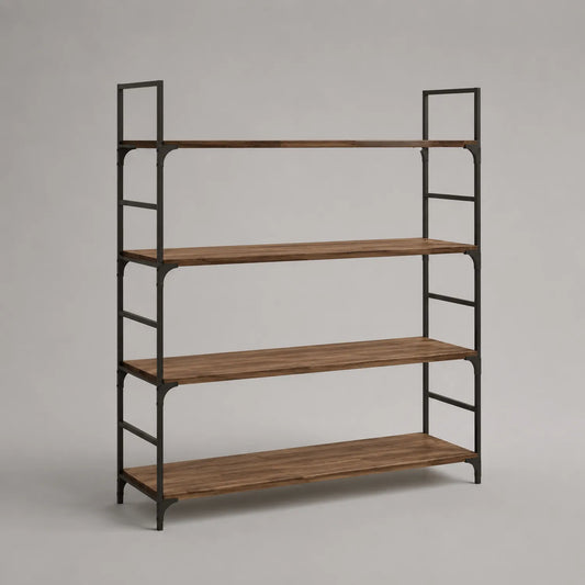 Regal Akazienholz Stahl 4 Ebenen Braun Schwarz 120cm x 40cm x 150cm