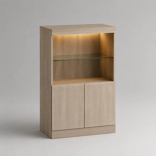 Sideboard Holzoptik mit LED-Beleuchtung und Glasregal