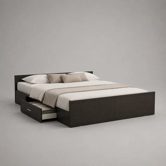 Holz Doppelbett mit Stauraum und Schubladen 200x160 cm Dunkelbraun