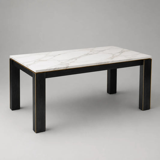 Rechteckiger Esstisch aus Marmor und Holz Weiß Schwarz 160x90x75 cm