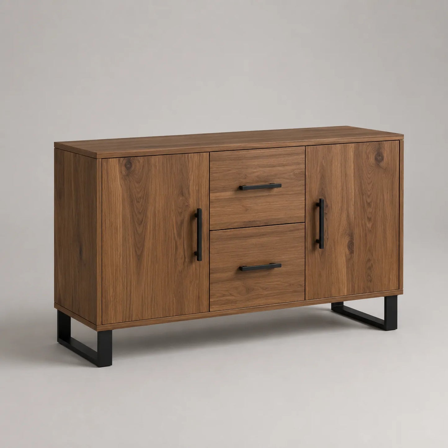 Sideboard aus Eichenholz mit Stahlrahmen, 150x40x85 cm, Braun