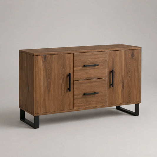 Sideboard aus Eichenholz mit Stahlrahmen, 150x40x85 cm, Braun