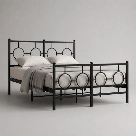 Metallbett Schwarz 200x160 cm mit Runden Verzierungen