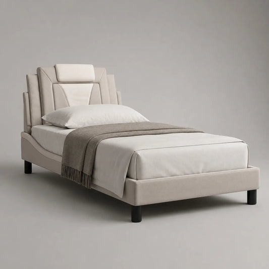 Einzelbett mit gepolstertem Kopfteil aus Stoff Beige 200x100 cm