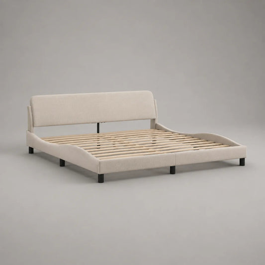 Holzbettgestell 160x200 cm Beige mit Polyesterbezug