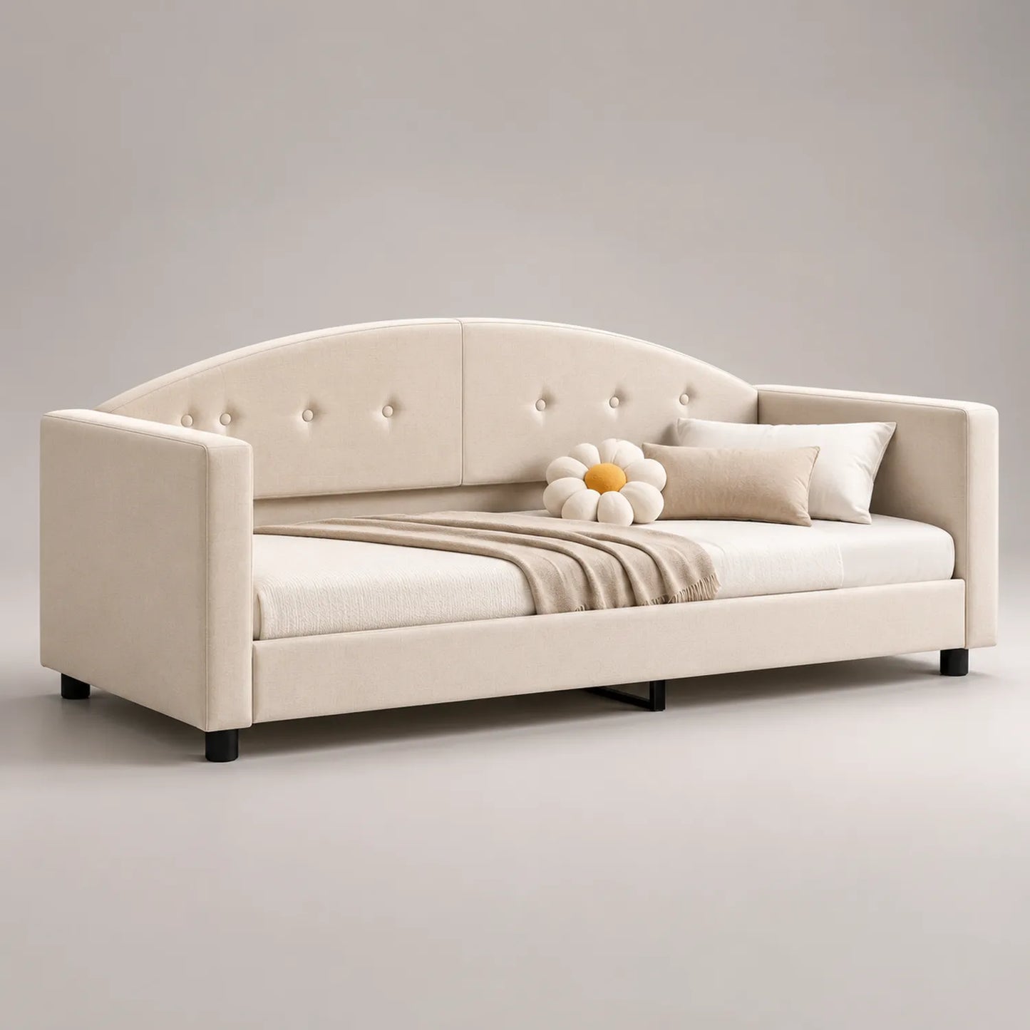 Sofa Tagesbett 200x90cm Beige Samt Holz