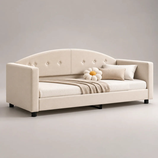 Sofa Tagesbett 200x90cm Beige Samt Holz
