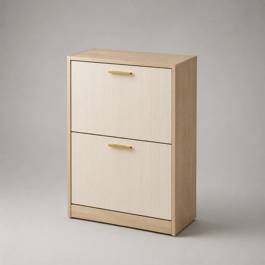 Schuhschrank Holz Furnier Beige 2 Klappen 80x60x25cm