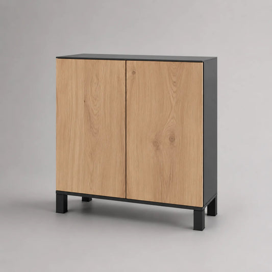 Sideboard Schwarz mit Eichenholzfurnier
