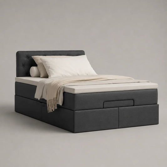 Boxspringbett 180x200 cm Stoff Dunkelgrau mit Kopfteil