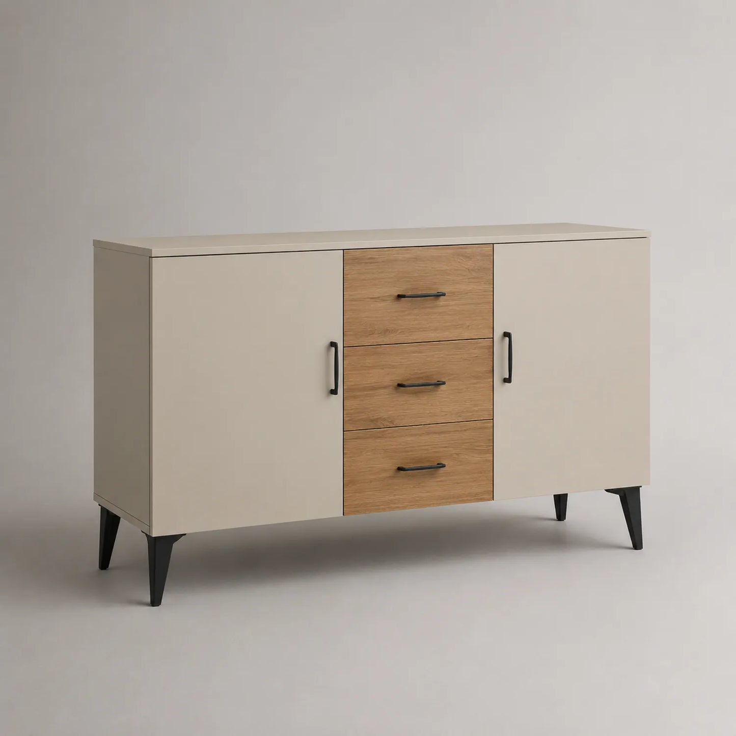 Sideboard mit 3 Schubladen und 2 Türen aus Holz Beige und Eiche 120x40x80cm