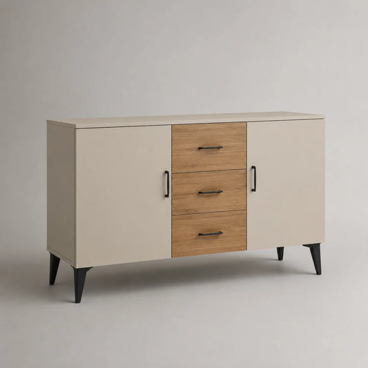 Sideboard mit 3 Schubladen und 2 Türen aus Holz Beige und Eiche 120x40x80cm