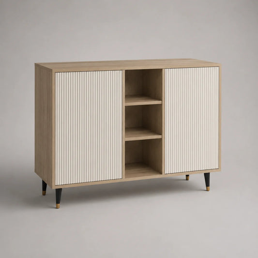 Sideboard mit 2 Türen und 3 Regalen Buchenfurnier Beige 120x40x85cm
