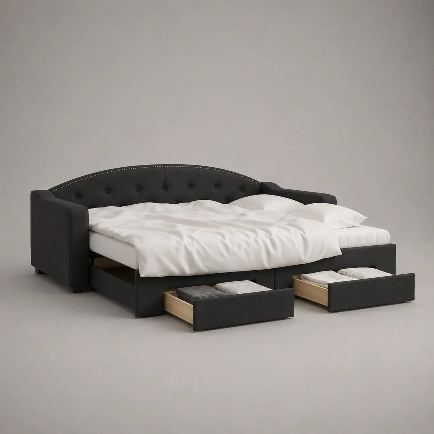 Holz Schlafsofa mit Bettfunktion und Schubladen Dunkelgrau