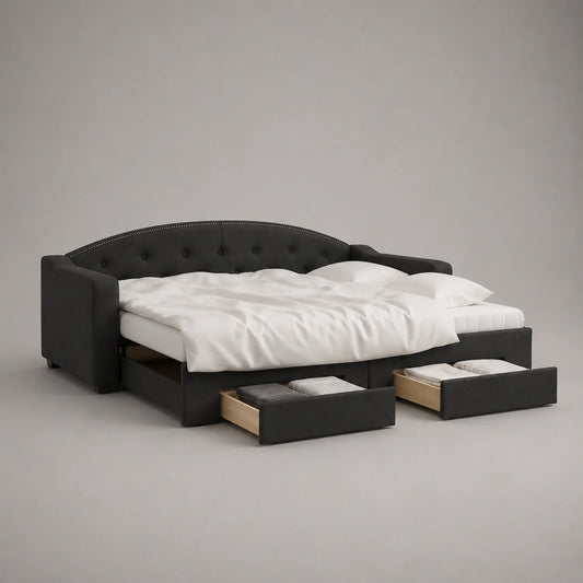 Holz Schlafsofa mit Bettfunktion und Schubladen Dunkelgrau