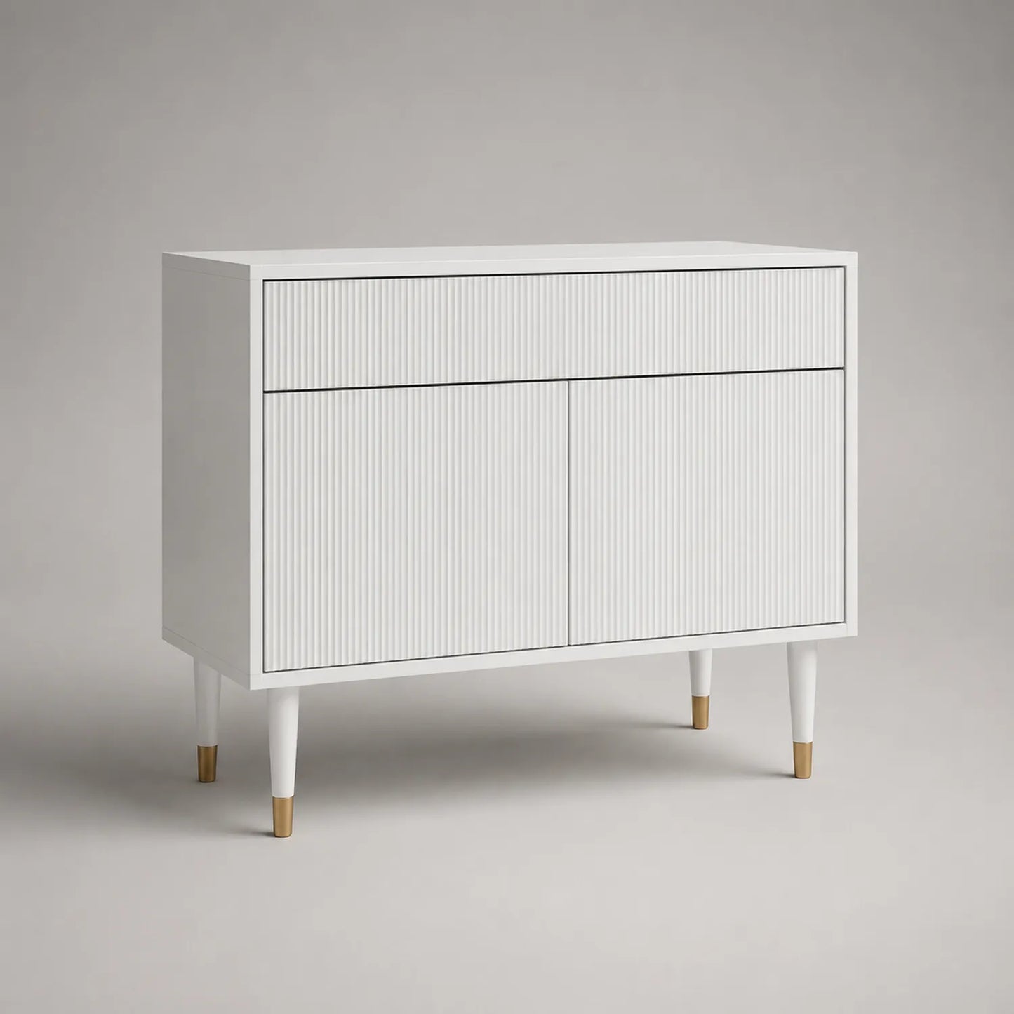 Weißes Sideboard mit 2 Türen und 1 Schublade aus MDF
