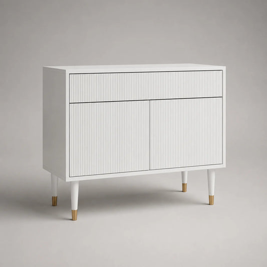 Weißes Sideboard mit 2 Türen und 1 Schublade aus MDF