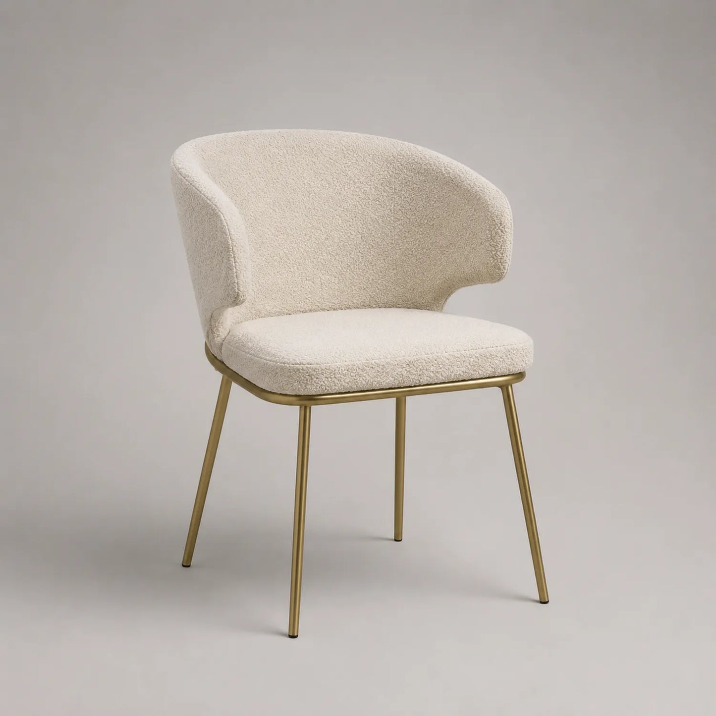 Esszimmerstuhl mit Bouclé-Polsterung und Stahlrahmen, Beige