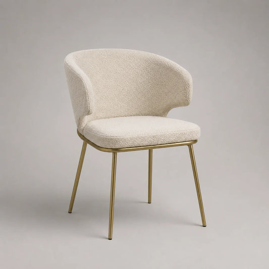 Esszimmerstuhl mit Bouclé-Polsterung und Stahlrahmen, Beige
