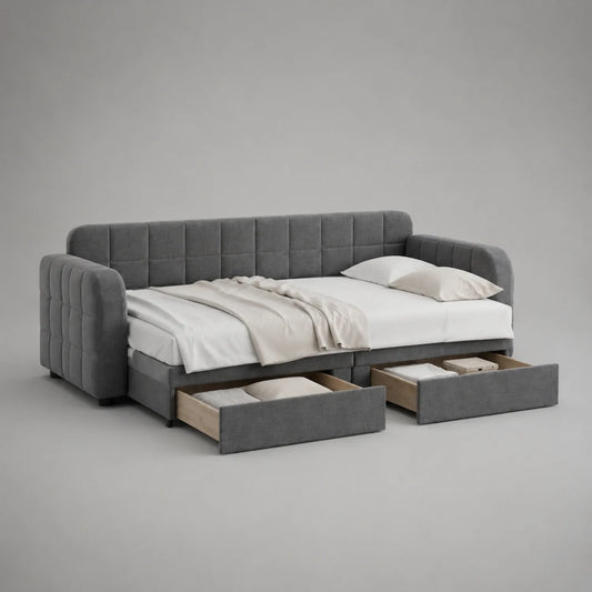 Polster-Schlafsofa mit Bettkasten aus Polyester Grau