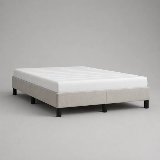Doppelbett 140x200 cm Holz mit Stoffbezug und Matratze