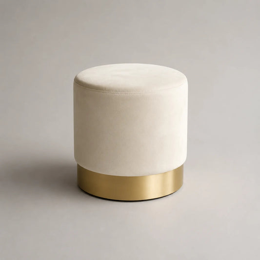 Runder Hocker Samt Edelstahlbasis Beige Gold 40cm