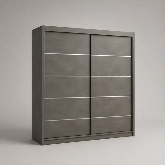 Kleiderschrank mit Schiebetüren Holz und Metall Grau 200 x 60 x 220 cm