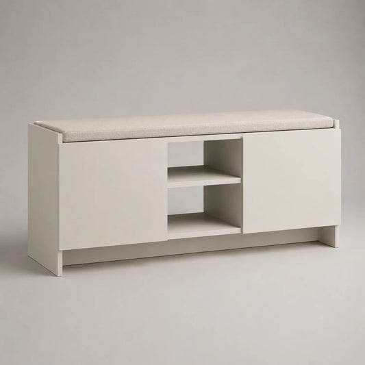 Weiße Schuhbank mit MDF und Polyesterpolsterung 120x40x45 cm