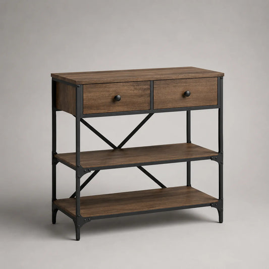 Holz-Metall-Konsole mit 2 Schubladen, 80cm, Braun/Schwarz