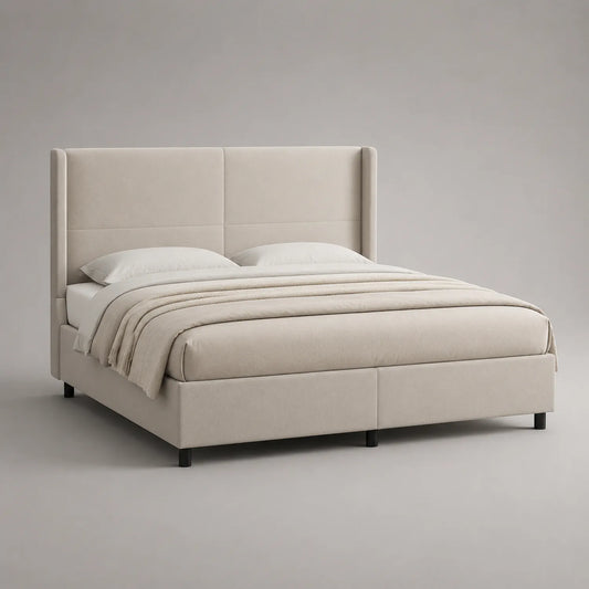 Polsterbett aus Holz und Polyester, Beige 200x180 cm
