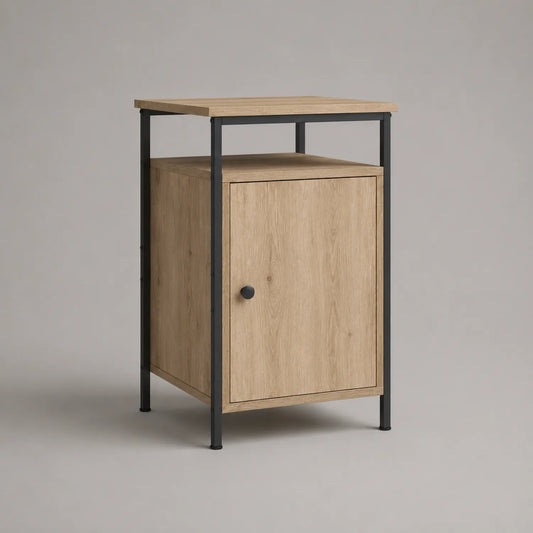 Nachttisch mit Holzdekor und Metallrahmen, 63 cm hoch