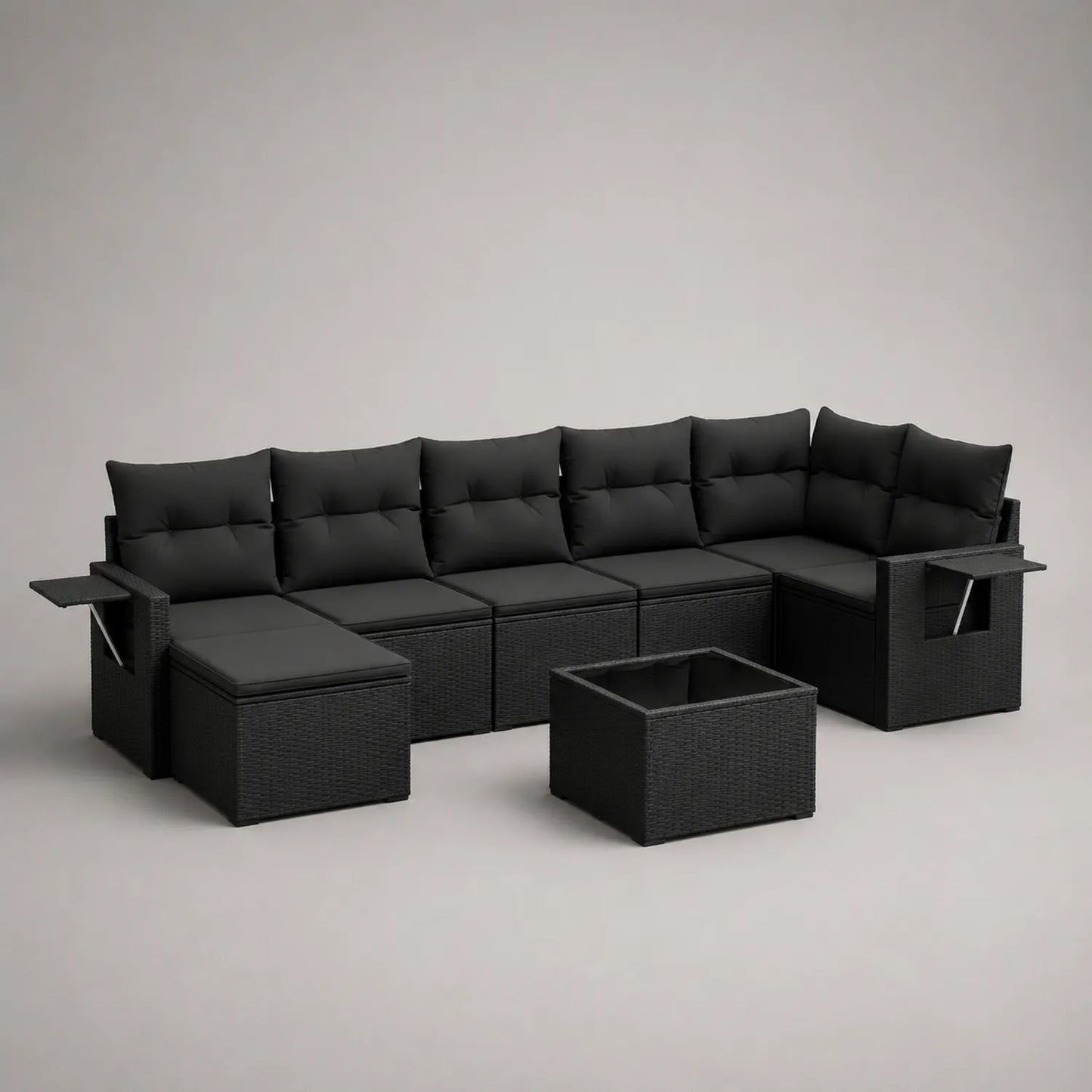 Gartensofa Set Polyethylen Ecksofa mit Kissen Schwarz 7-teilig