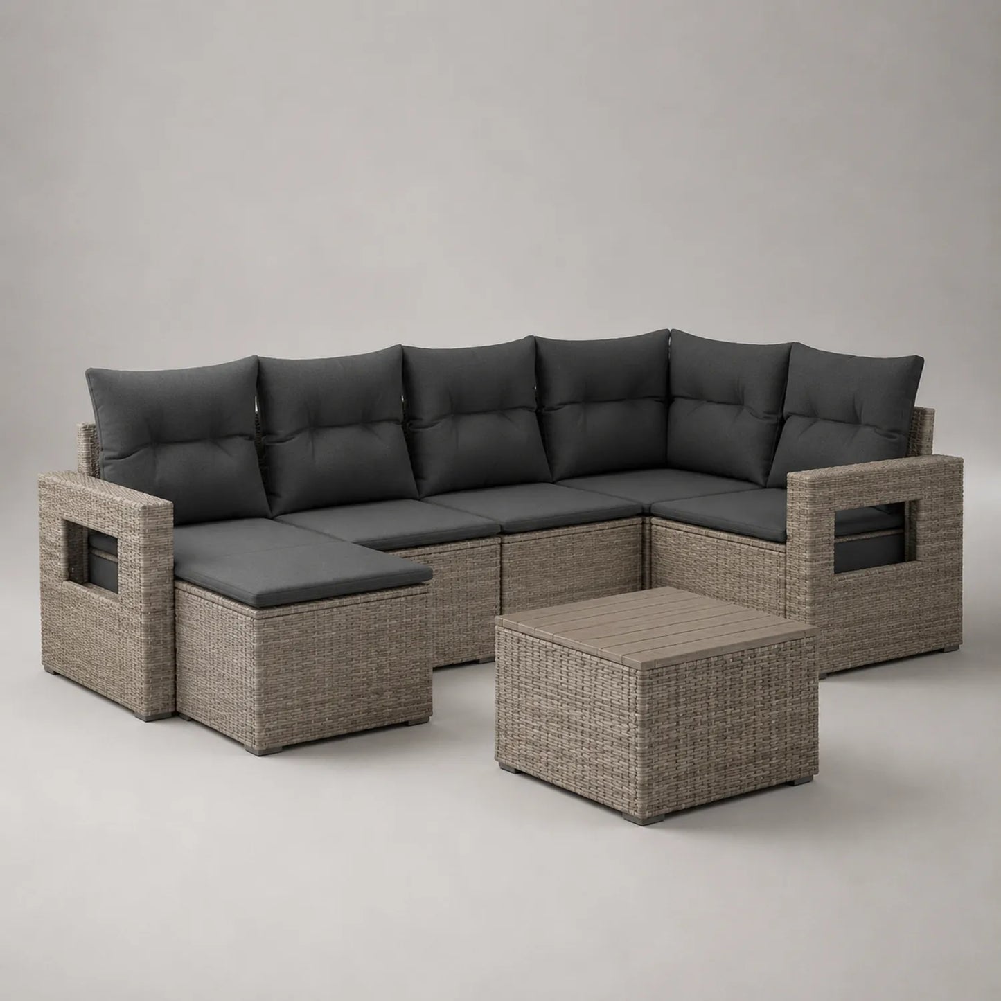 Ecksofa Set aus Polyrattan mit Polyesterkissen in Anthrazit