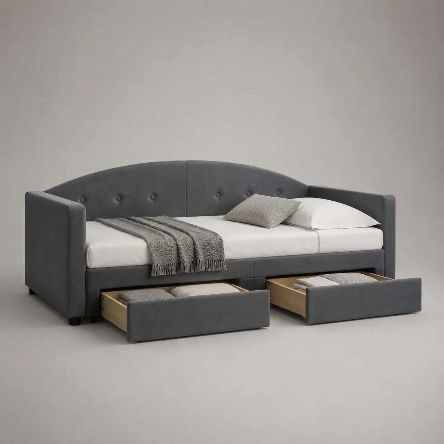 Tagesbett aus Samt mit Schubladen und Kissen Grau 200x90 cm