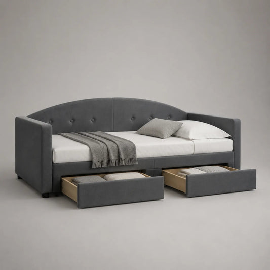 Tagesbett aus Samt mit Schubladen und Kissen Grau 200x90 cm